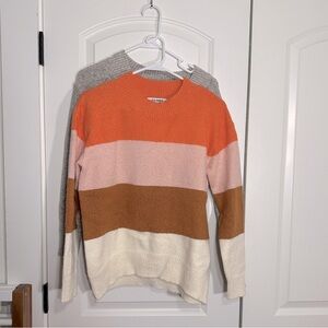 Old Navy XS Sweater Bundle, Striped Crewneck, Gray Multicolor V-neck